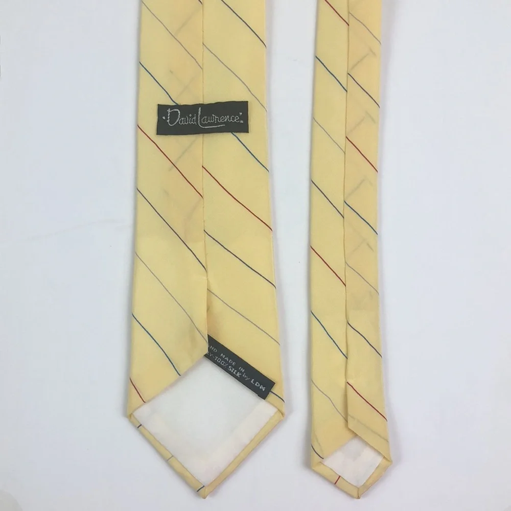 David Lawrence Silk Tie Pale Yellow Multicolored Stripe
